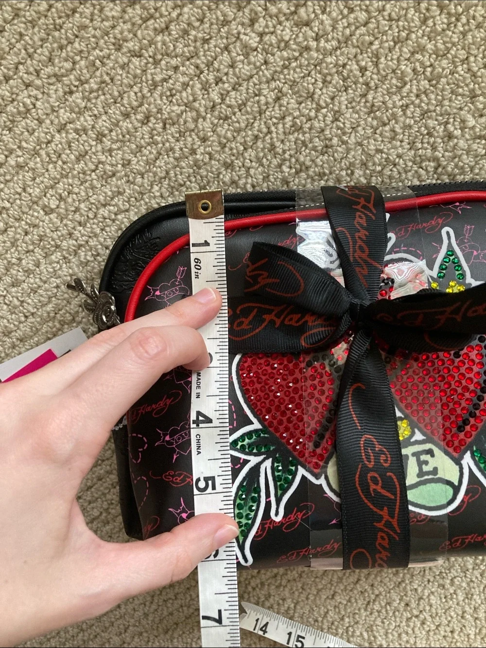 NEW Ed Hardy Cosmetic Case Bundle Two Bags Black Red Glitter Heart “Love” NWT